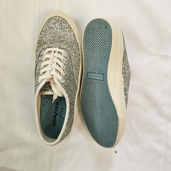 SeaVees-J Crew Silver Glitter Low Top Legend Sneaker Women Shoes Size 8 - Picture 3 of 5